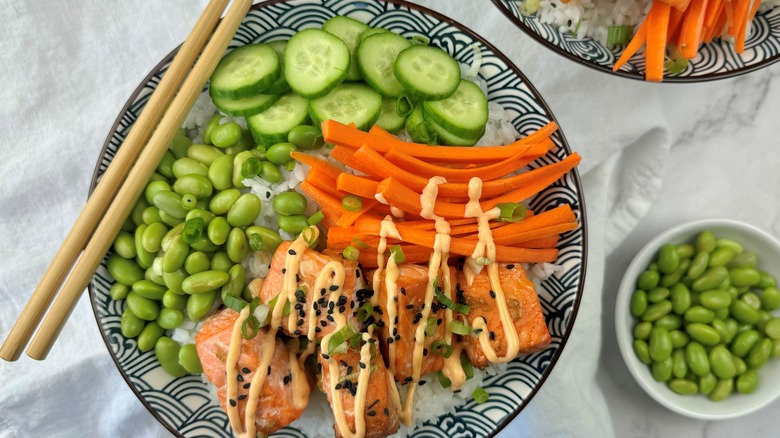 salmon with vegetables and rice