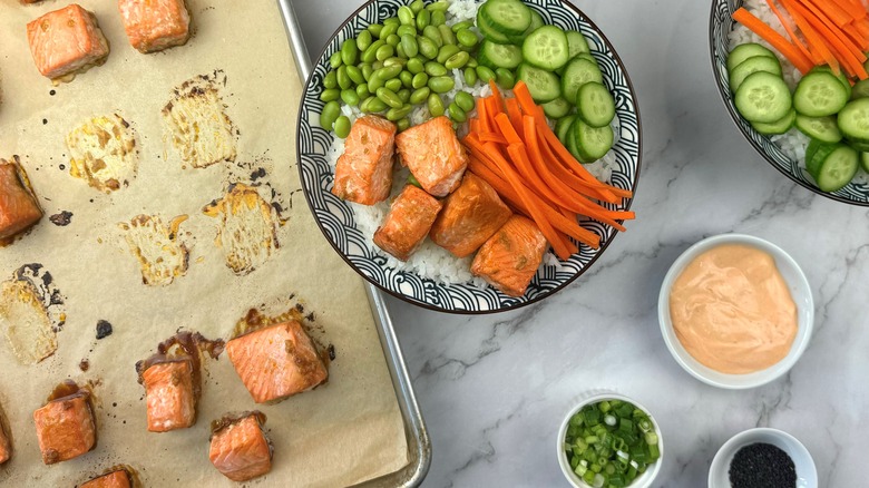 salmon with vegetables and rice