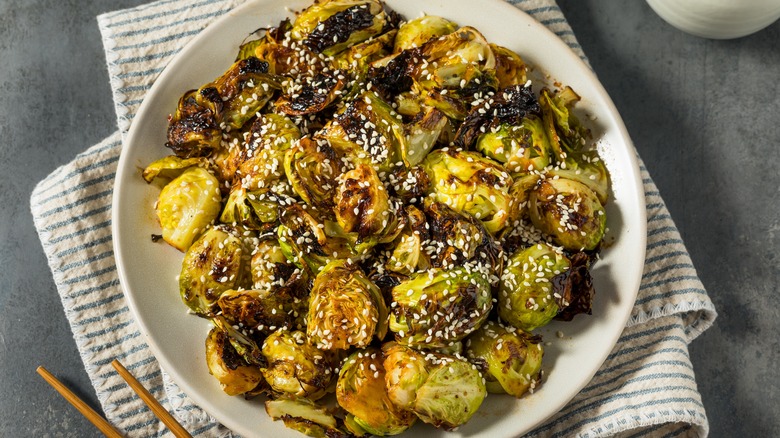 Soy sauce glazed Brussels sprouts