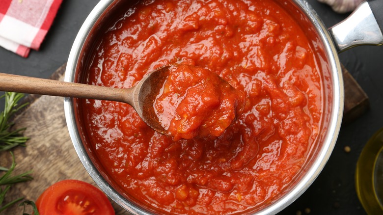 A pot of tomato sauce