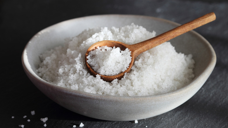 A bowl of salt with a spoon