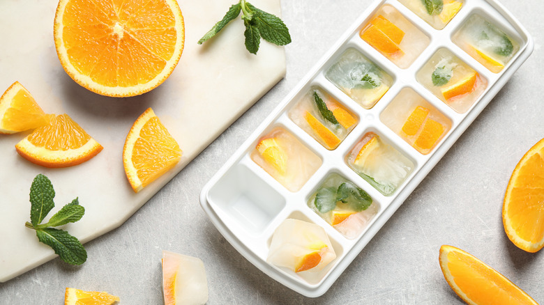 fruit studded clear ice cubes