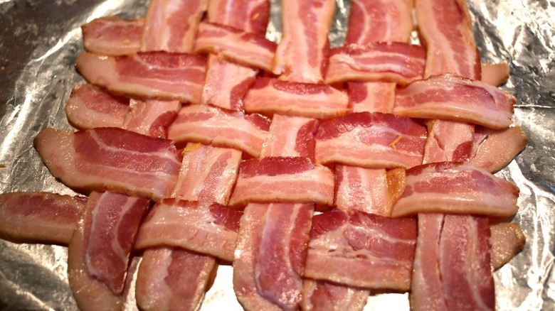 Woven bacon on top of foil