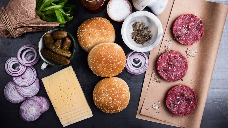 Burger patties with all the fixings