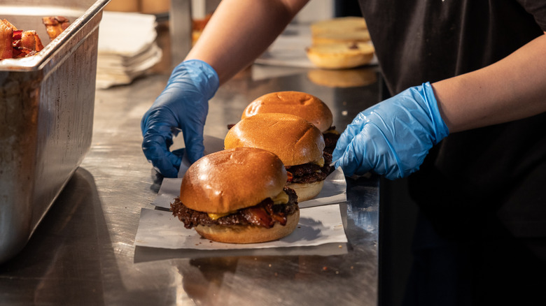 Row of fast food hamburgers