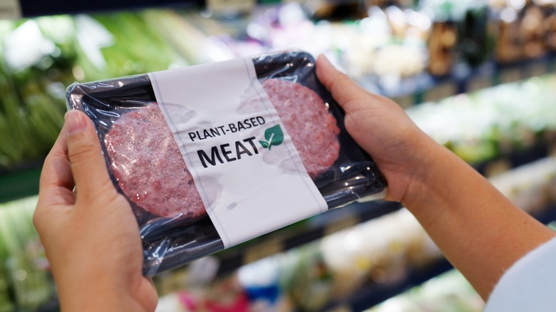 Plant-based meat replacement in a supermarket