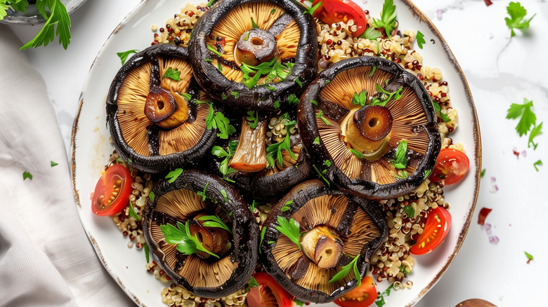 Marinated portobello mushrooms on quinoa salad