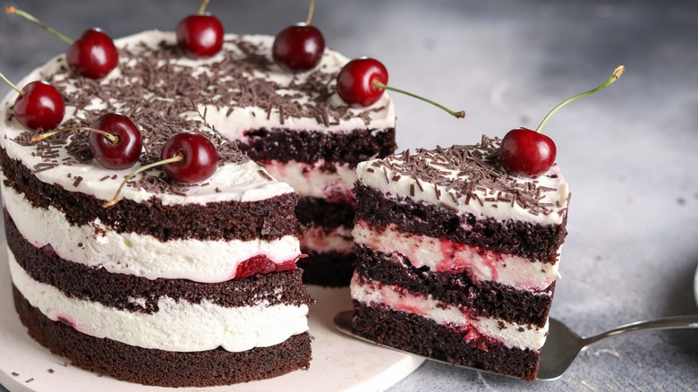 A slice of black forest cake