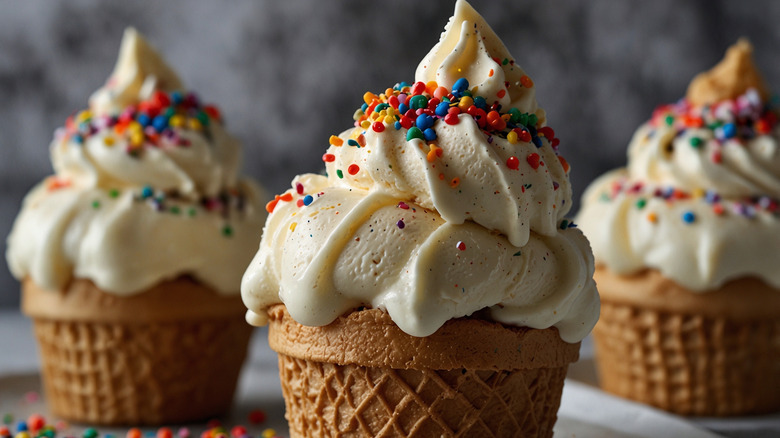 ice cream cupcakes with rainbow sprinkles