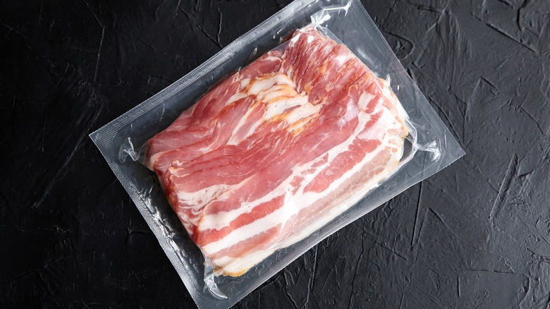 Bacon slices in vacuum-sealed bag for sous vide cooking