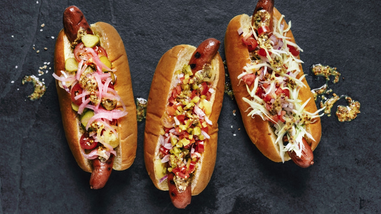 hot dogs with toppings