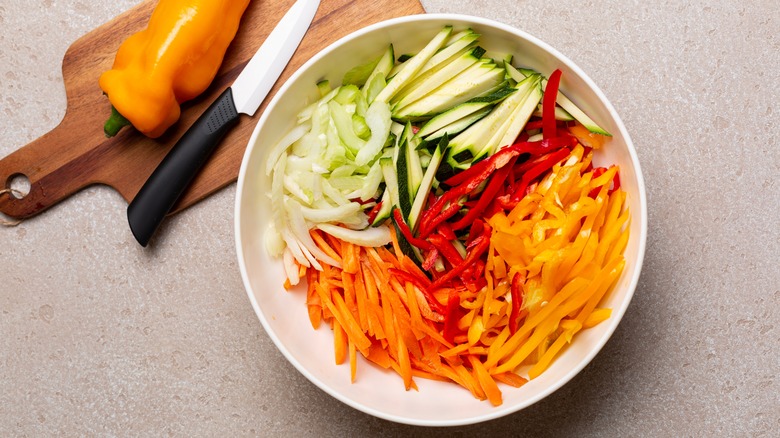 Julienne mixed vegetables in bowl