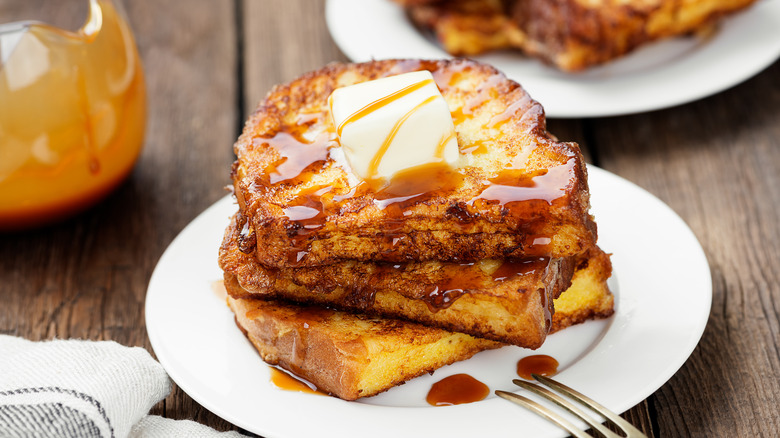 French toast with butter and caramel