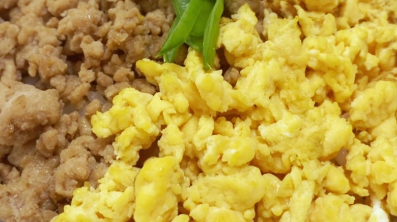 Japanese-style scrambled eggs with cooked meat