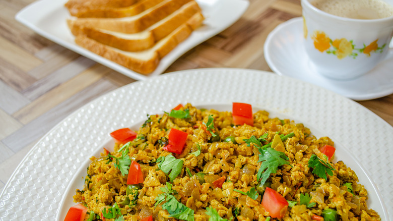 Spiced Scrambled eggs with coconut and toast