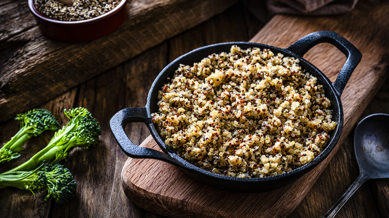 cooked quinoa in cast iron pan