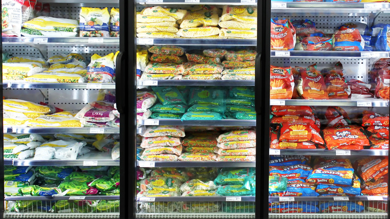frozen vegetables in store freezer
