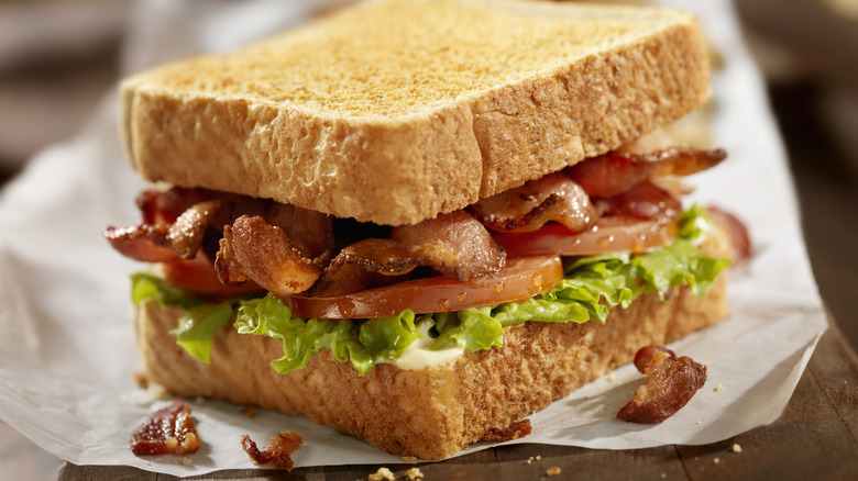 BLT sandwich built with toasted country bread