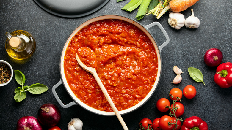 A pot of tomato sauce