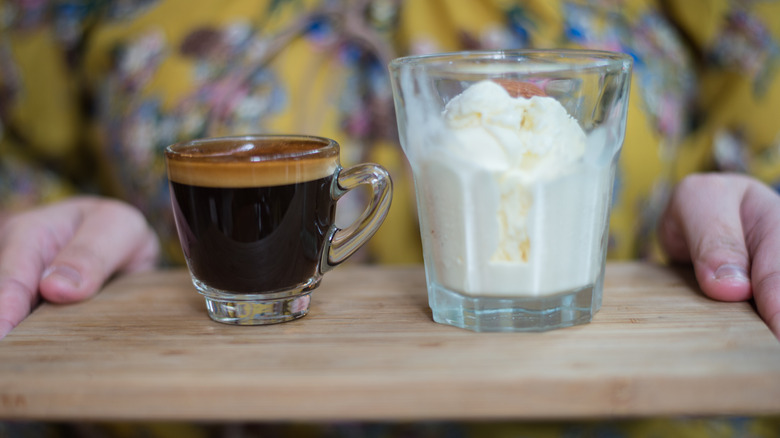 Cups of espresso and vanilla ice cream