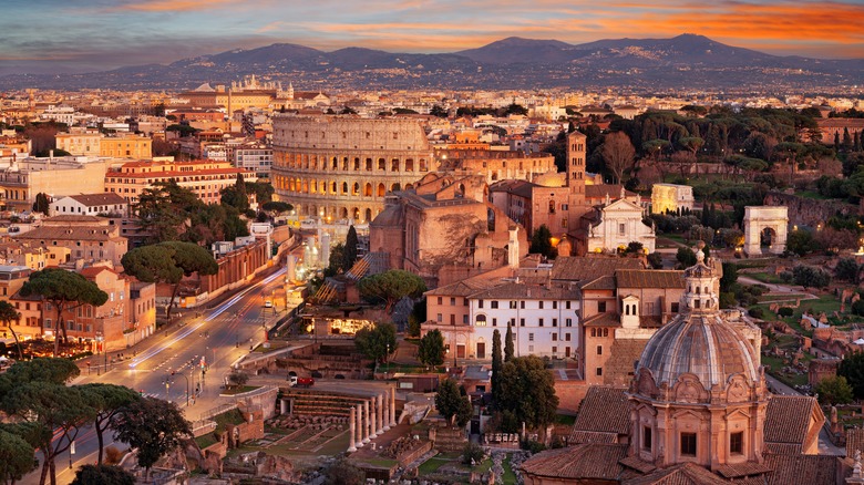 an aerial view of Rome at sunset
