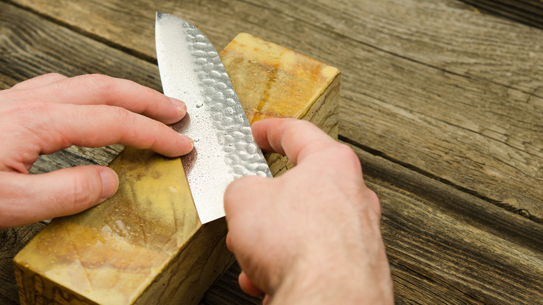 sharpening santoku knife with whetstone