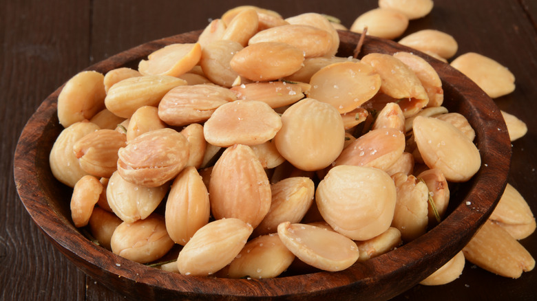 Wooden bowl with Marcona almonds