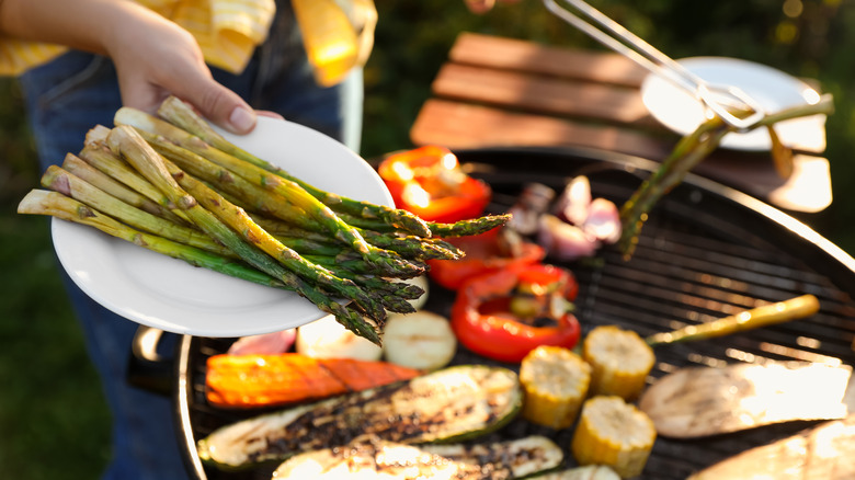 Grilling vegetables on barbecue