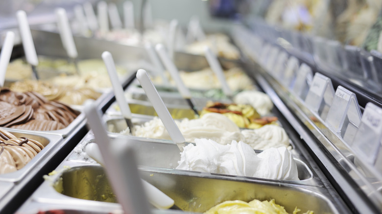 Gelato shop with tubs of gelato