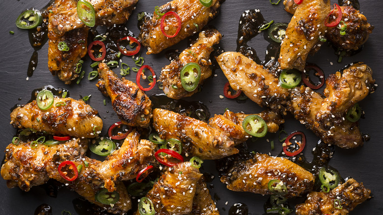 Sticky serano chile chicken wings