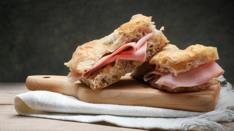 Hearty sandwich on foccaccia bread