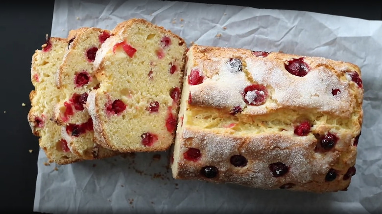 Loaf of cranberry cornbread, sliced