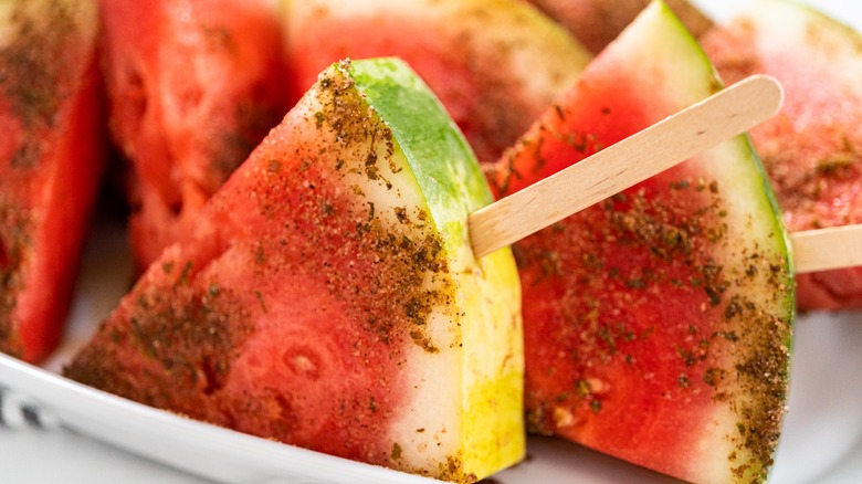 Watermelon slices on a serving board