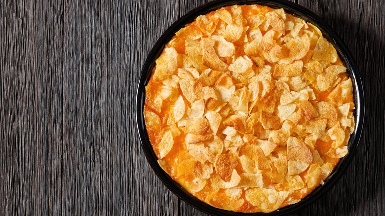 Cheesy potato chip topped casserole