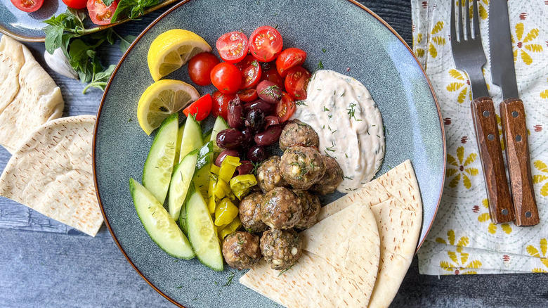 meatball platter with vegetables