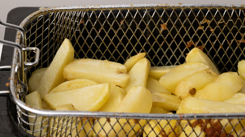 potatoes in deep fryer