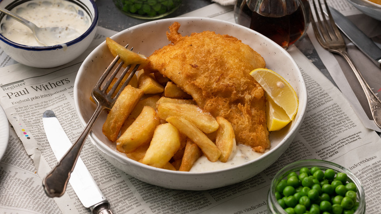 fish and chips on plate