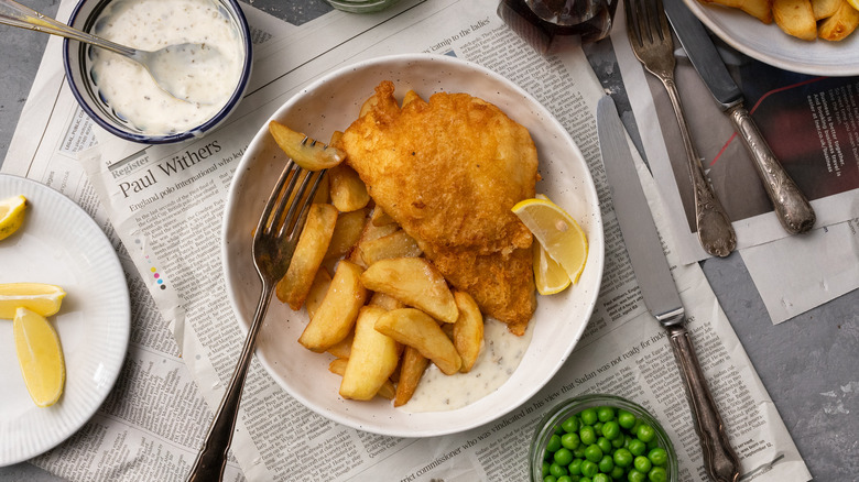 fish and chips overhead view 