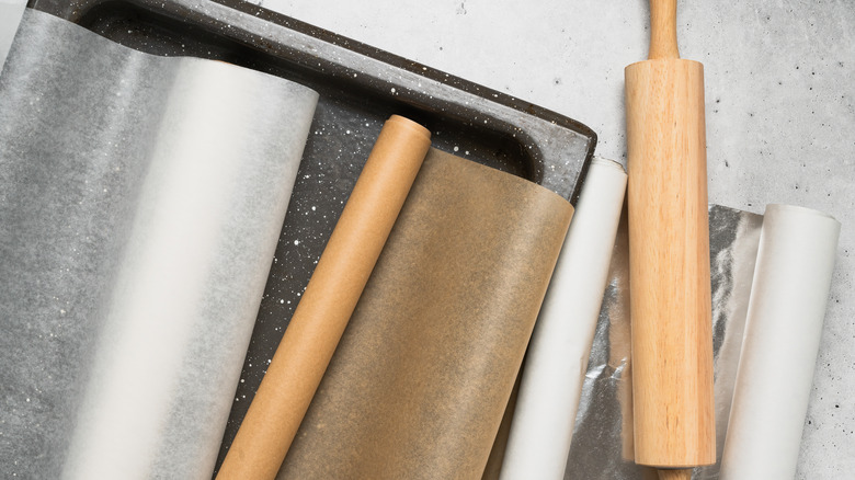 Parchment and wax paper on tray