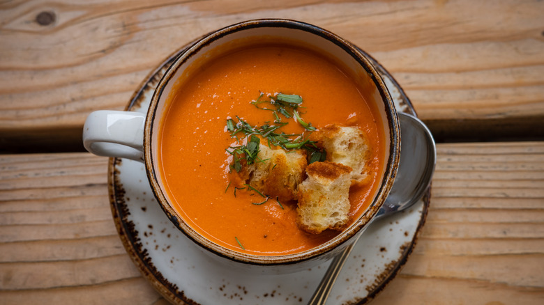 Tomato soup on plate