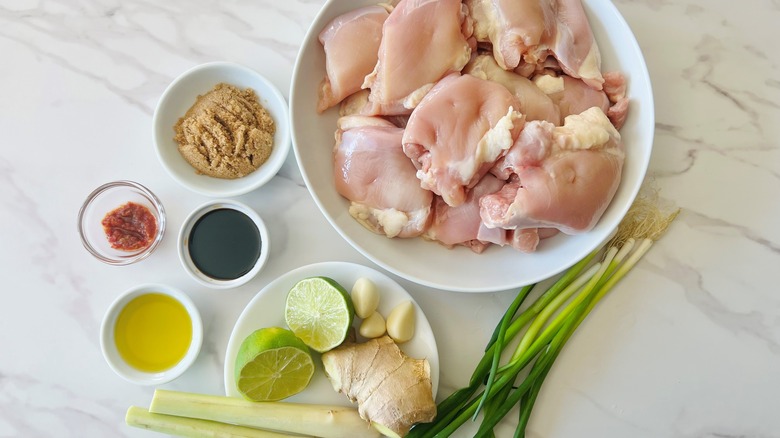 raw chicken onions and seasonings