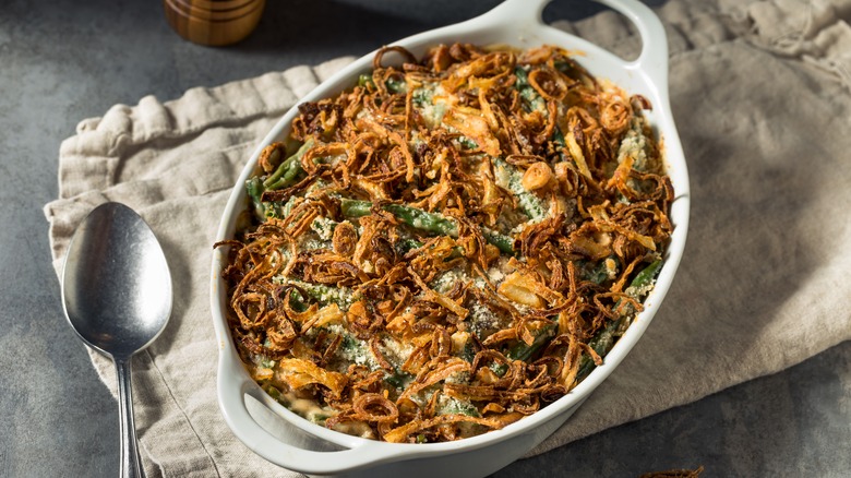 green bean casserole in dish