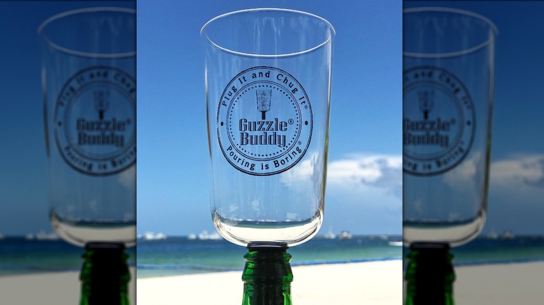 guzzle buddy beer cup on beach