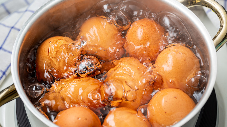 eggs cooking in pot