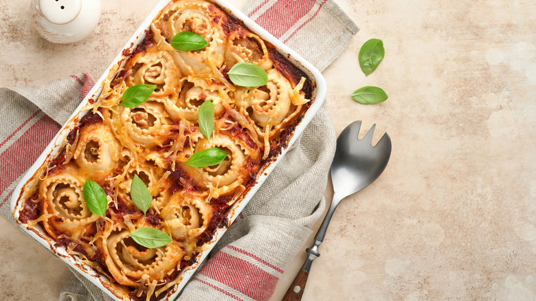 lasagna roll-ups in casserole dish