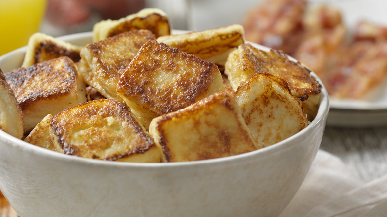French toast bites in a bowl