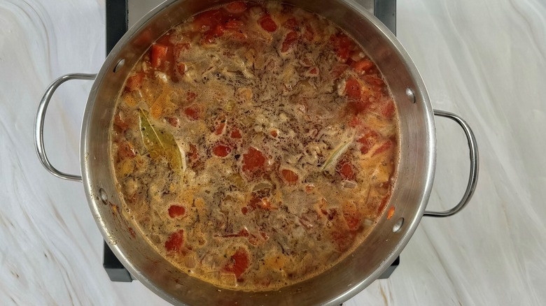 tomato soup in metal pot