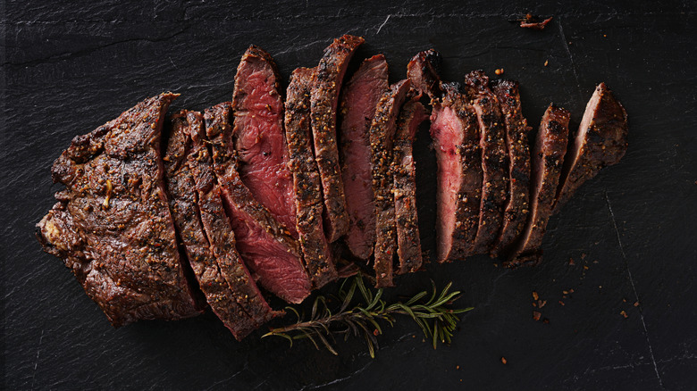 grilled steak cut into strips