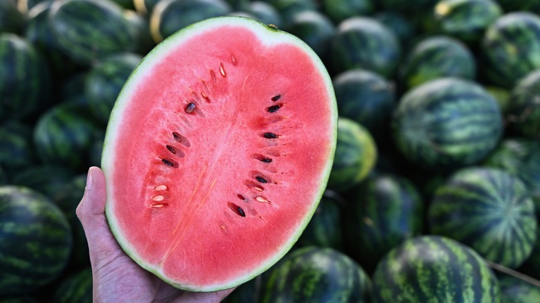 small watermelon cut in half