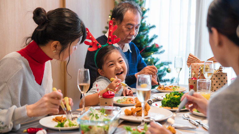 Japanese family celebrates Christmas dinner withe fried chicken
